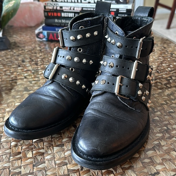 Zadig & Voltaire Laureen leather Spike buckle ankle moto boots - Picture 6 of 8